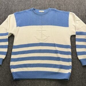 Vintage Overland Outfitters Nautical Knit Sweater Raised Anchor Mens XL Stripped